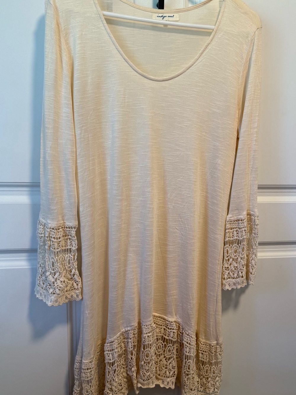 Indigo Soul Cream Crochet-Hem Long Sleeve Tunic